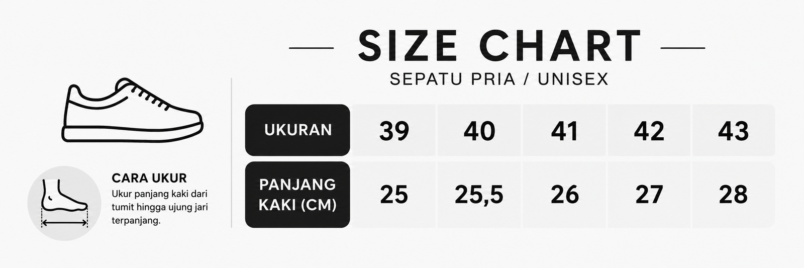 Panduan ukuran Sepatu Pantofel Pria Kulit Asli SP-5 Slip On
