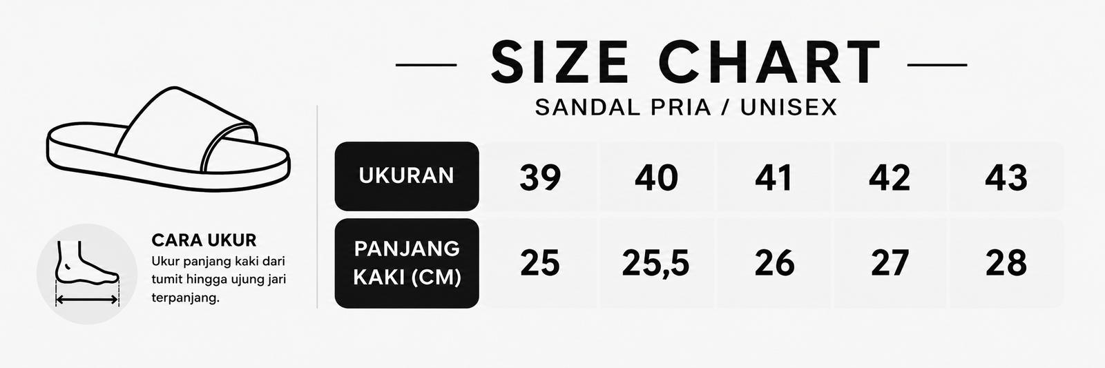 Panduan ukuran Sandal Pria Kulit SF-35 Selop