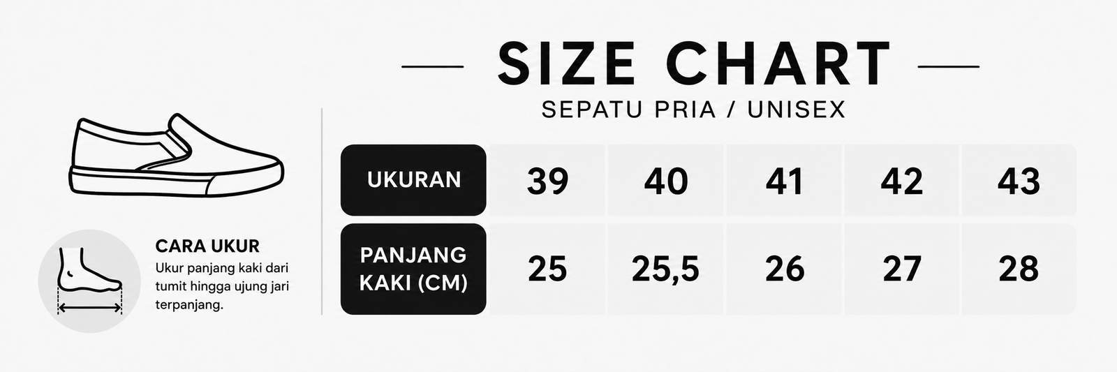 Panduan ukuran Sepatu Pantofel Pria Kulit Asli SP-3 Slip On